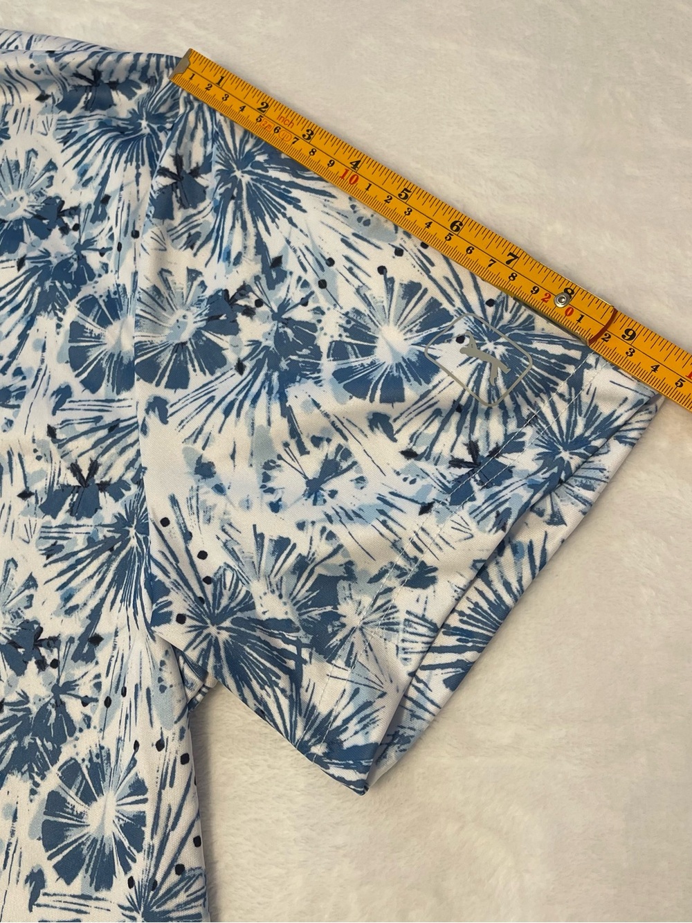 PGA Tour Men’s Large Blue and White Print Short Sleeve Polo Floral Firework - Picture 11 of 11